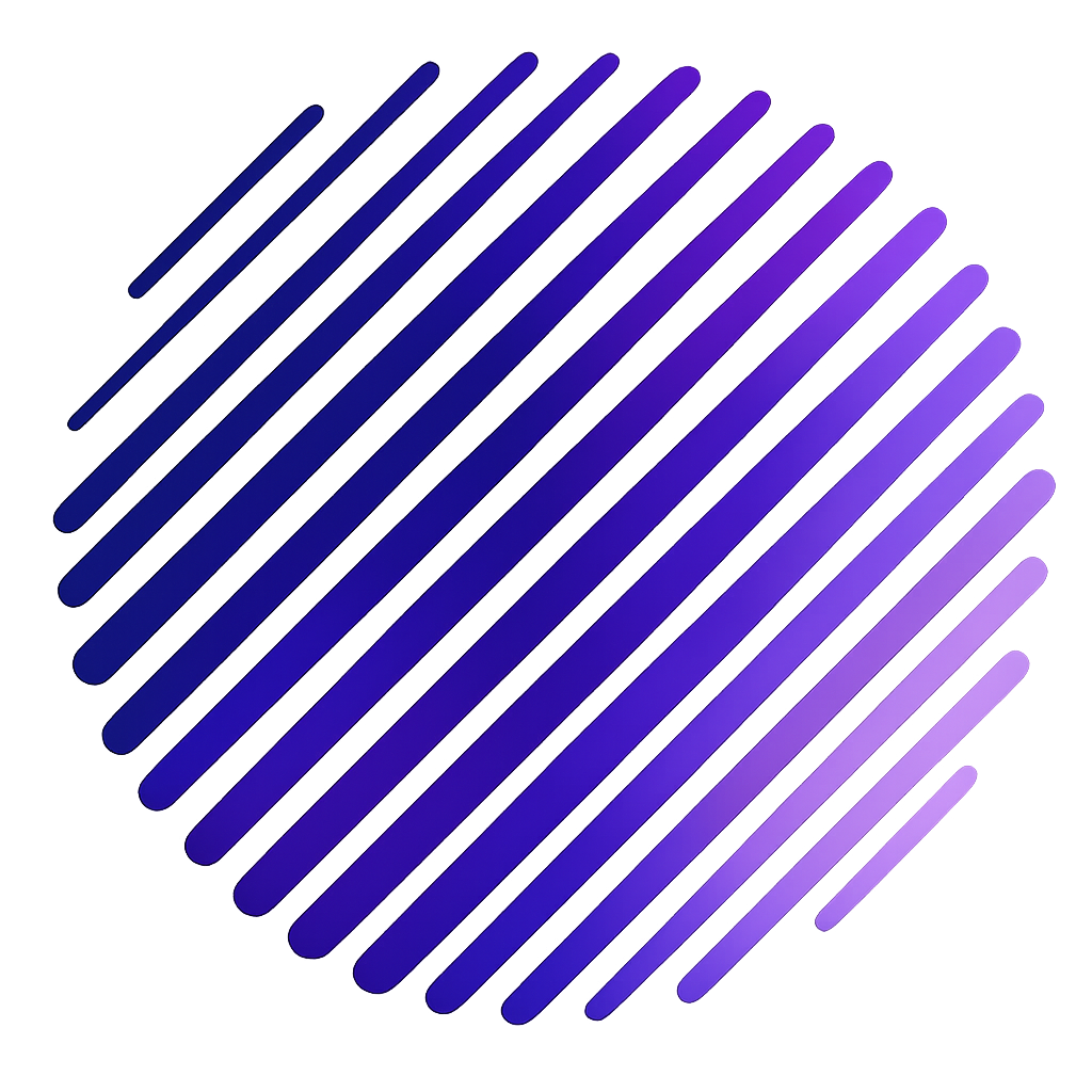 Gráfico circular abstracto en tonos azul y morado que representa análisis estratégico y marketing basado en datos.